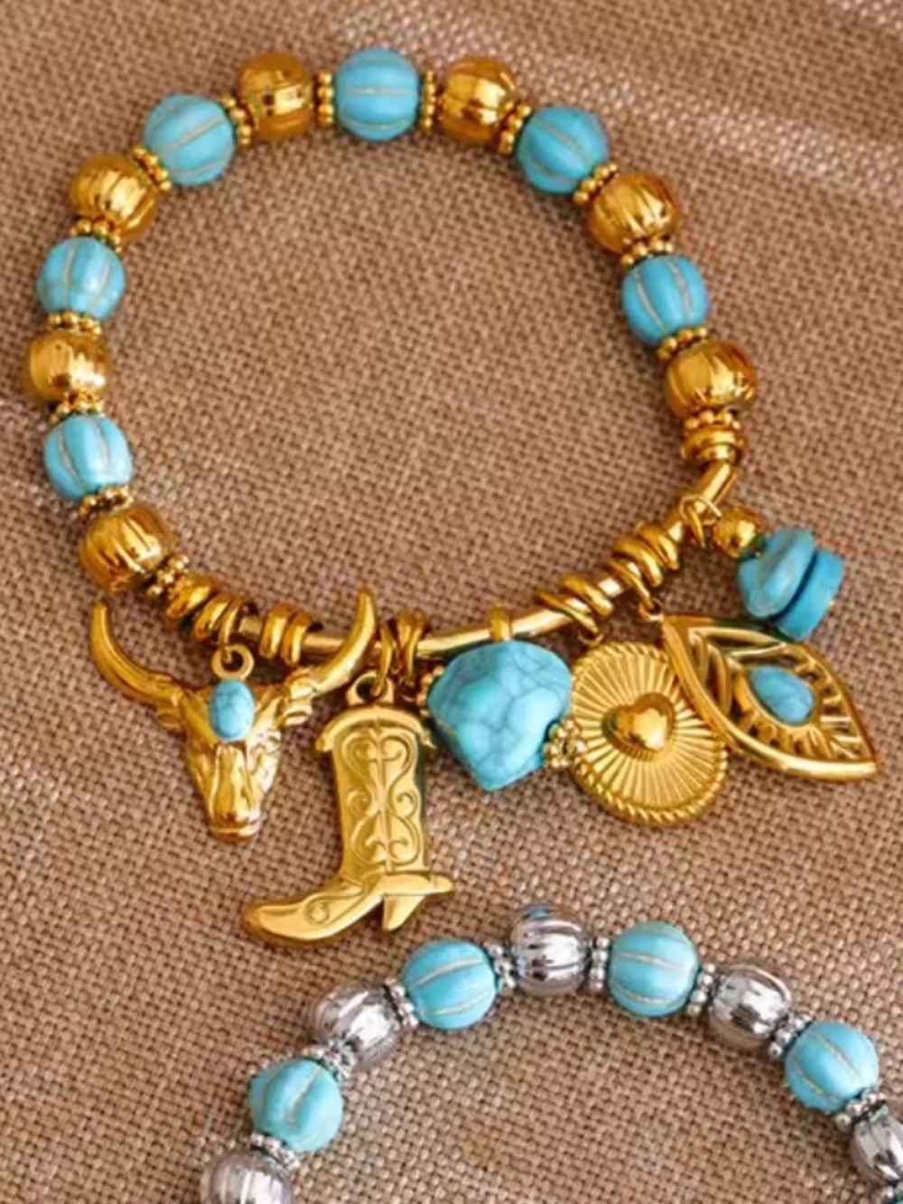 Western Gold Charms Blue Bracelet - Picture 5 of 6